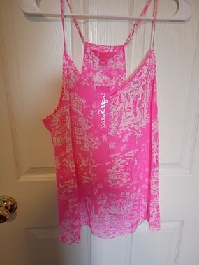 Lilly Pulitzer Hot Pink Sorbet Silk Top NWT XL VERY Bright GORGEOUS